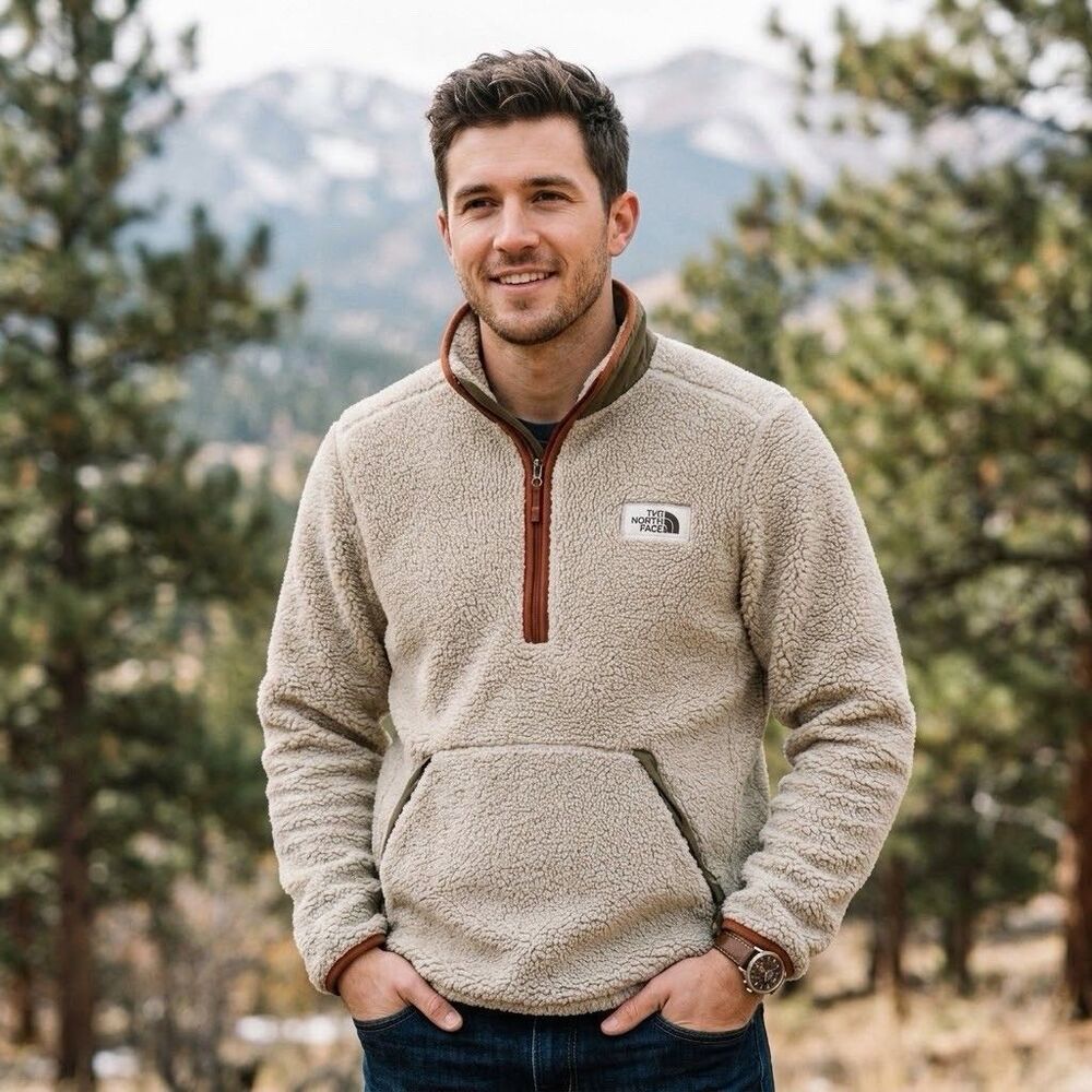 The North Face Campshire Sherpa Fleece Pullover Mens M Beige 1/4 Zip Jacket
